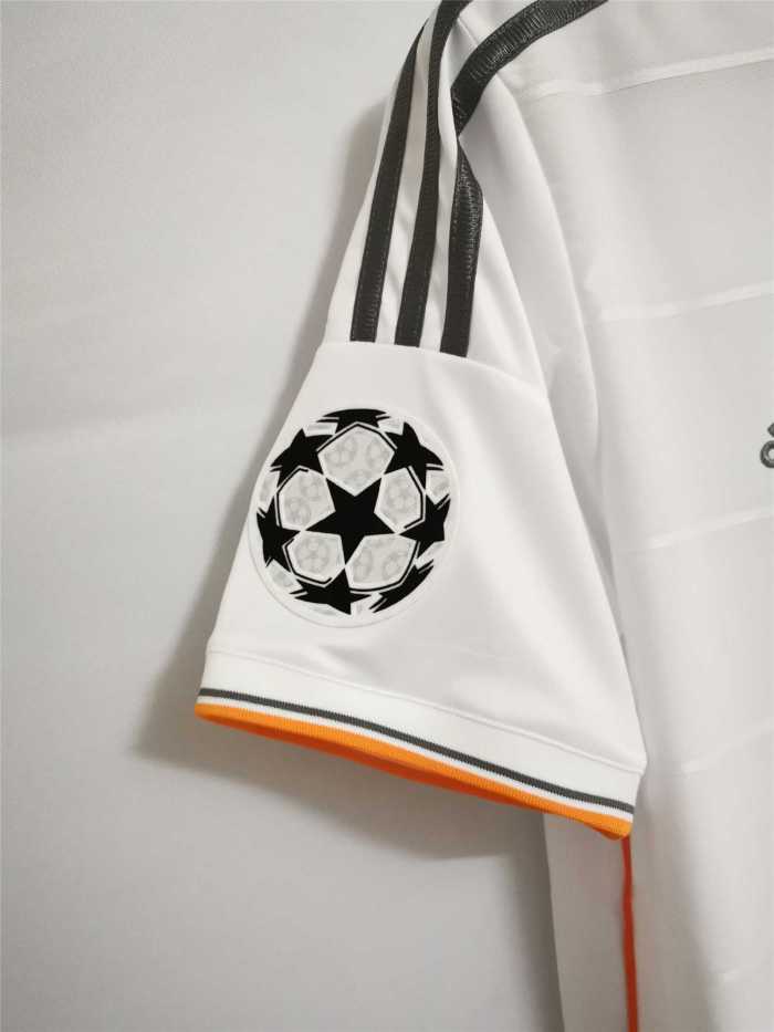 with Front Lettering+UCL Patch Retro Jersey 2013-2014 Real Madrid BALE 11 UCL Final Home White Soccer Jersey