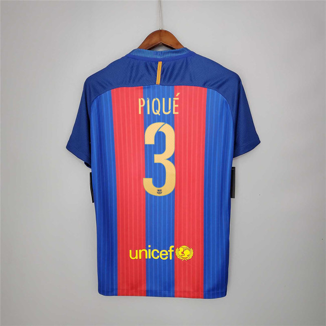 Retro Jersey 2016-2017 Barcelona PIQUE 3 Home Soccer Jersey Vintage Football Shirt