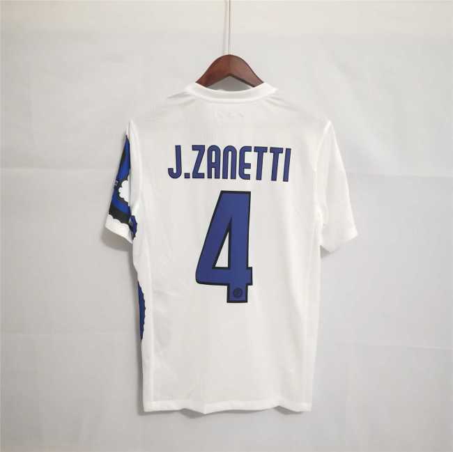 with 3 Front Patch+Champions 2010 Patch Retro Jersey 2010-2011 Inter Milan J.ZANETTI 4 Away White Soccer Jersey