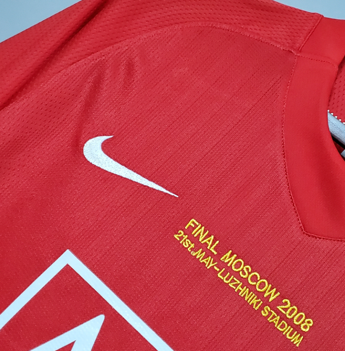 with Front Lettering Retro Jersey 2007-2008 Manchester United Home Champions League Version Soccer Jersey