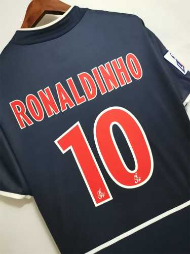 with Patch Retro Jersey 2002-2003 PSG RONALDINHO 10 Home Soccer Jersey Vintage Paris Football Shirt