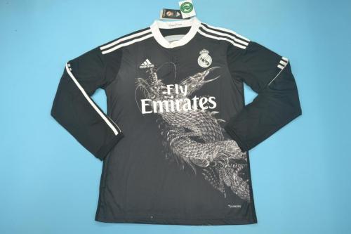 Long Sleeve Retro Jersey Real Madrid 2014-2015 Third Away Black Soccer Jersey