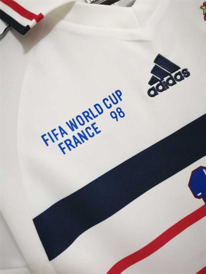 with Front Lettering Retro Jersey 1998 France ZIDANE 10 Away White Soccer Jersey