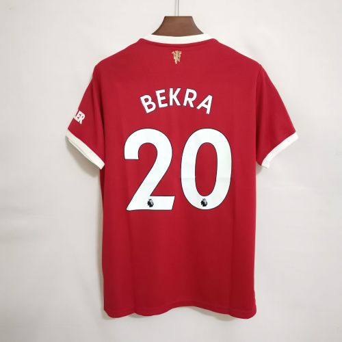 with EPL Patch Retro Jersey Fans Version 2021-2022 Manchester United BEKRA 20 Home Soccer Jersey