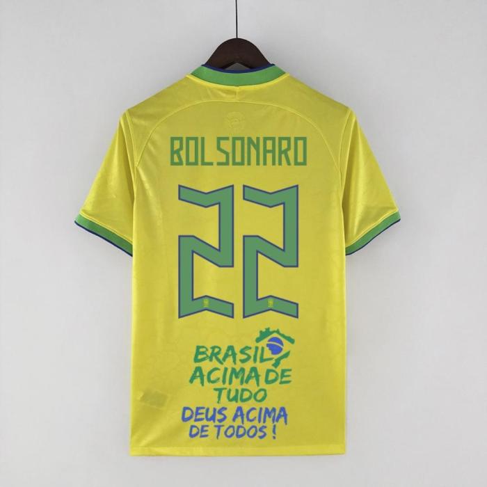 Fans Version 2022 World Cup Brazil Home 22 Bolsorano Version Soccer Jersey