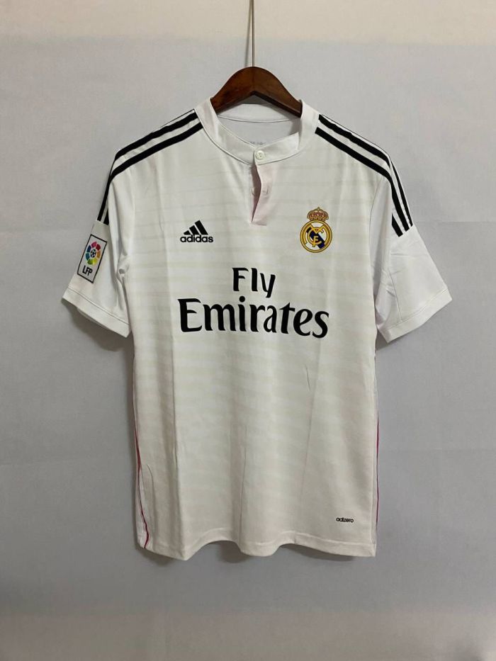 with LFP Patch Retro Jersey 2014-2015 Real Madrid 4 SERGIO RAMOS Home White Soccer Jersey