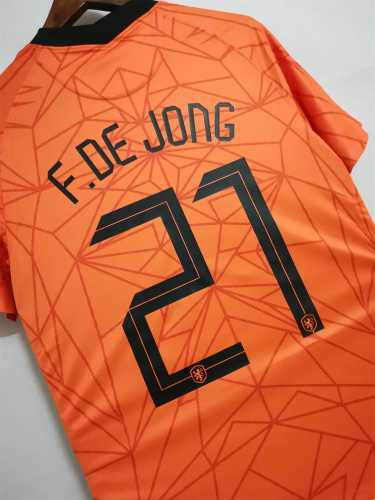 Retro Jersey 2020 Netherlands F.DE JONG 21 Home Soccer Jersey