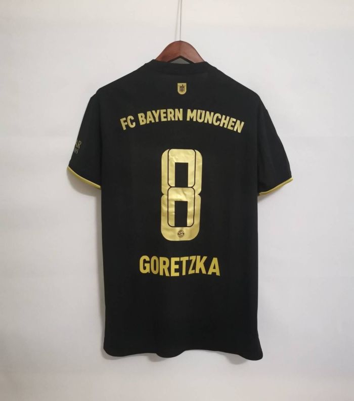 with UCL Patch Retro Jersey Bayern Munich 2021-2022 GORETZKA 8 Away Black Soccer Jersey
