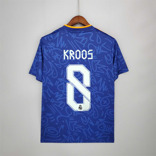 Retro Jersey 2021-2022 Real Madrid KROOS 8 Away Blue Soccer Jersey
