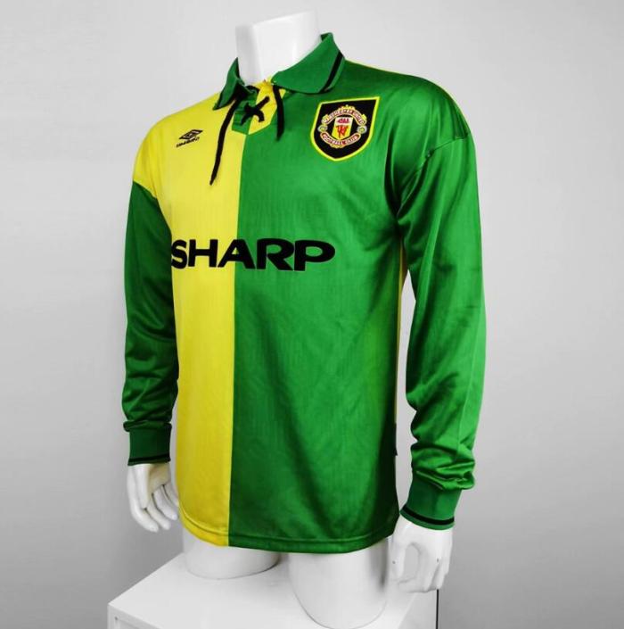 Retro Jersey Long Sleeve 1992-1994 Manchester United Away Yellow/Green Soccer Jersey