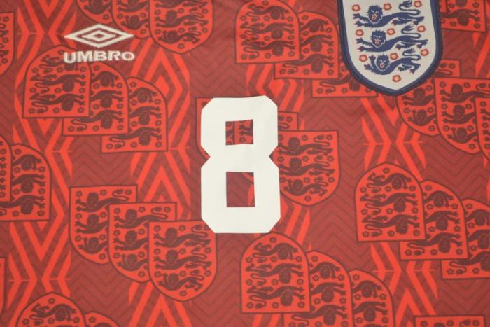 Retro Jersey 1994 England GASCOIGNE 8 Away Red Vintage Soccer Jersey