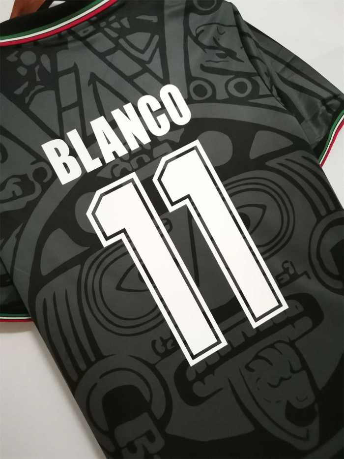 Retro Jersey 1998 Mexico BLANCO 11 Away Black Vintage Soccer Jersey