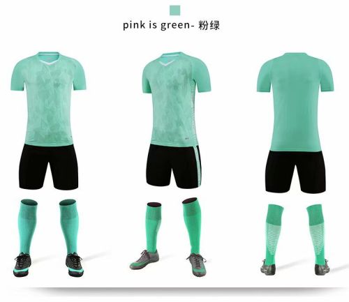 XBJKJW-8822 Pink is Green  Soccer Tracking Suit  Adult Uniform Soccer Jersey Shorts
