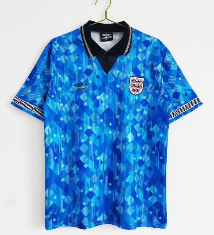 Retro Jersey 1990 England Third Away Blue Soccer Jersey Vintage Football Shirt