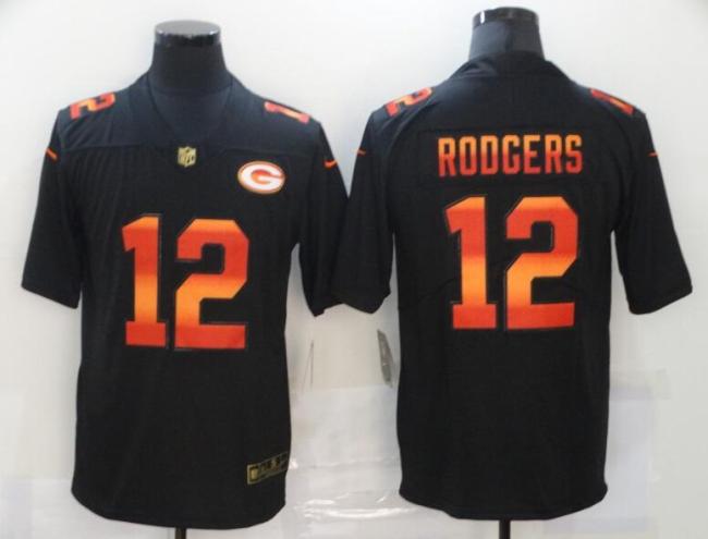 Green Bay Packers 12 RODGERS Black Colorful Fashion Limited Jersey