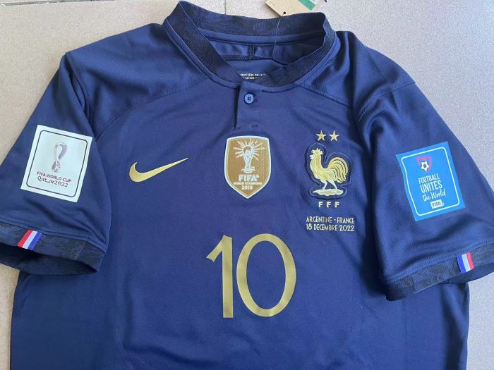 with Final Lettering+Golden FIFA+World Cup Patch Retro Jersey 2022 France MBAPPE 10 Home Soccer Jersey