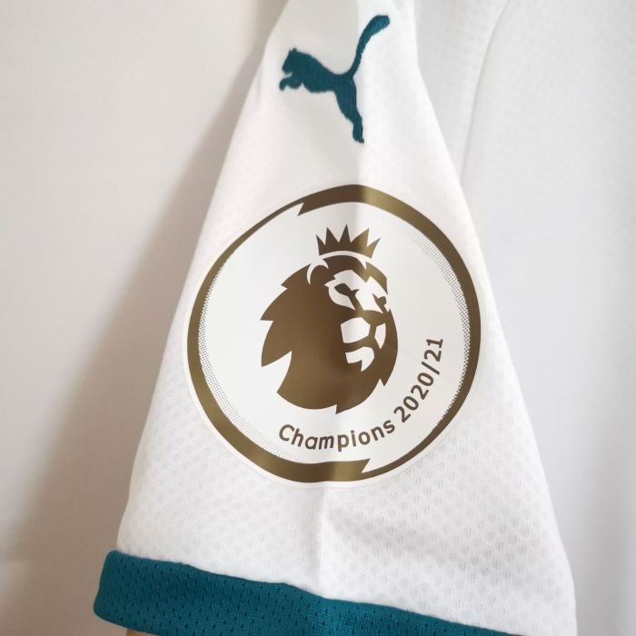 with Golden EPL Patch Fans Version 2021-2022 Manchester City Away White Soccer Jersey