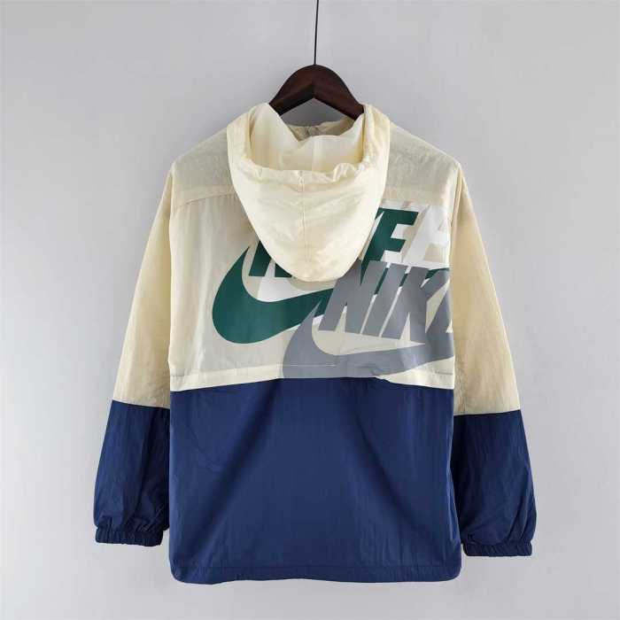 NK Beige/Blue Soccer Windbreaker Jacket