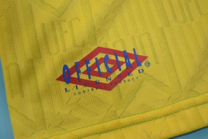 with EPL Patch Retro Jersey 1992-1994 Manchester United Away Yellow/Green Soccer Jersey Vintage Football Shirt