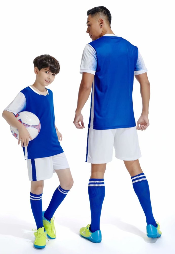 D8820 Blue Blank Youth Adult Soccer Training Jersey and Shorts