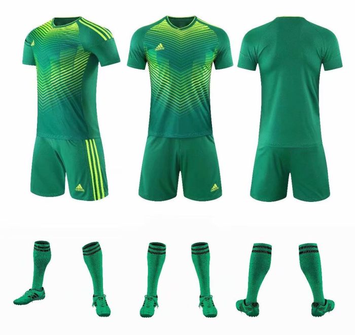 XBJ-AFX-802# Fluorescent Green Tracking Suit Adult Uniform Soccer Jersey Shorts