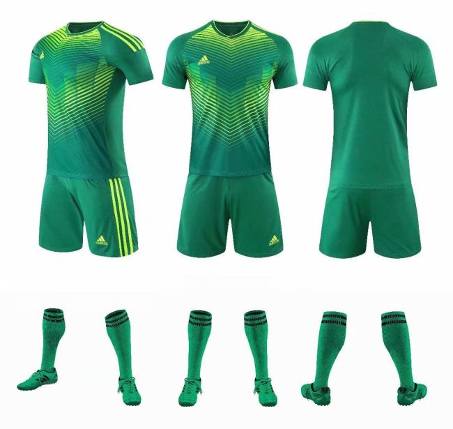 XBJ-AFX-802# Fluorescent Green Tracking Suit Adult Uniform Soccer Jersey Shorts