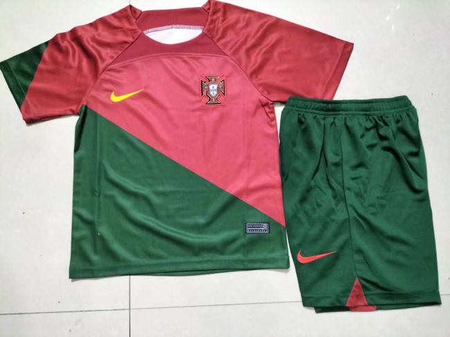 Retro Youth Uniform 2022 World Cup Portugal Home Soccer Jersey Shorts Kids Football Kit