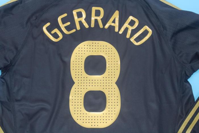 with Retro UCL Patch Retro Jersey Long Sleeve 2009-2010 Liverpool GERRARD 8 Black Soccer Jersey