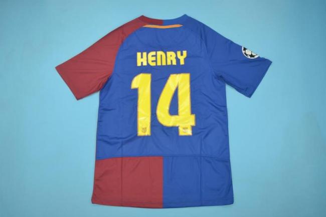 with Front Lettering+UCL Patch Retro Jersey Barcelona 2008-2009 HENRY 14 UCL Final Home Soccer Jersey