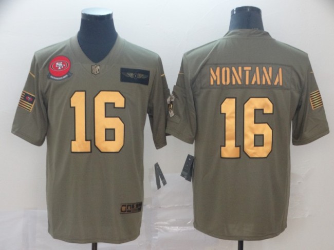 San Francisco 49ers 16 Joe Montana 2019 Olive Gold Salute To Service Limited Jersey