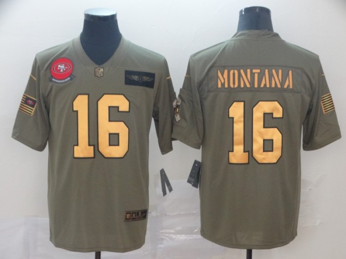 San Francisco 49ers 16 Joe Montana 2019 Olive Gold Salute To Service Limited Jersey