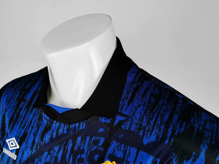 Retro Jersey Long Sleeve 1992-1993 Manchester United Away Blue Soccer Jersey
