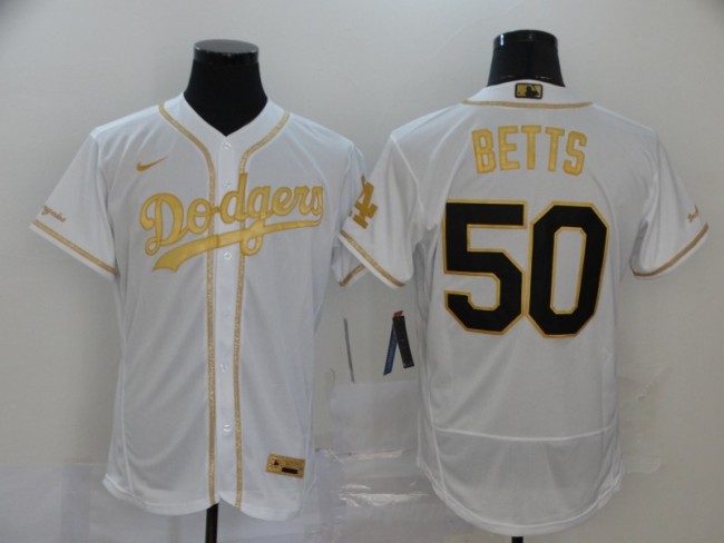 Retro Jersey Los Angeles Dodgers 50 BETTS White/Gold MLB Jersey