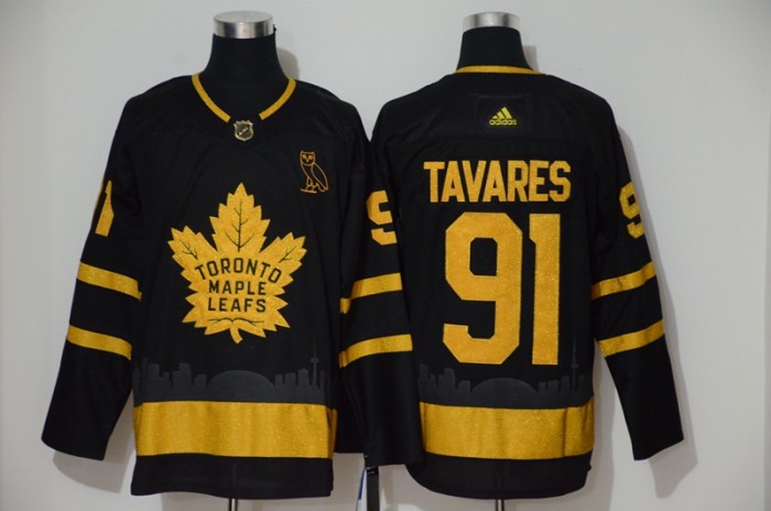 Toronto Maple Leafs 91 John Tavares Black With Special Glittery Logo Jersey