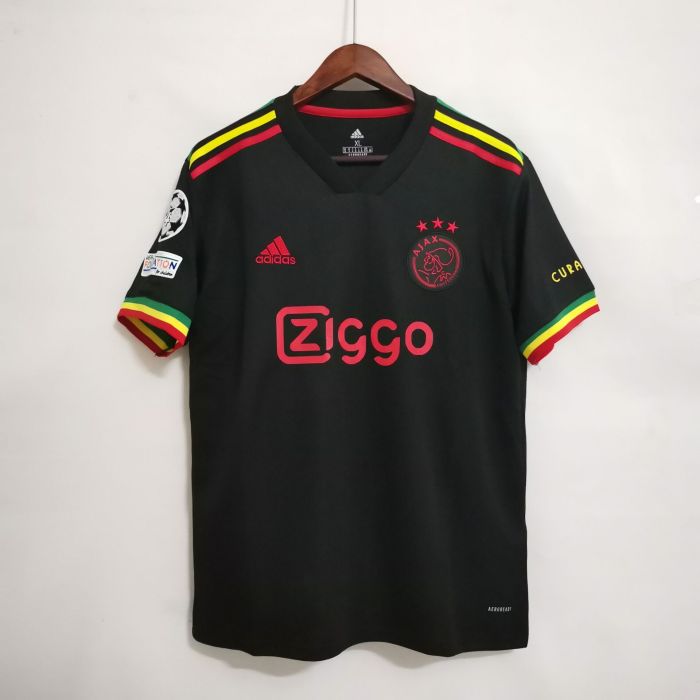 with UCL Patch Retro Jersey 2021-2022 Ajax Third Away Black Soccer Jersey Vintage Football Shirt