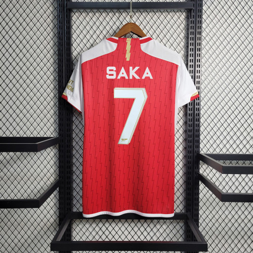 UCL Fonts SAKA 7 Shirt for 2023-2024 Arsenal Home Soccer Jersey Fan Version Arsenal Football Shirt
