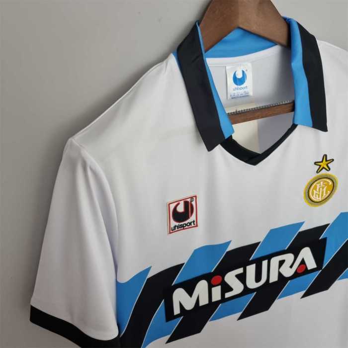 Retro Jersey 1990-1991 Inter Milan Away White Soccer Jersey Vintage Inter Football Shirt