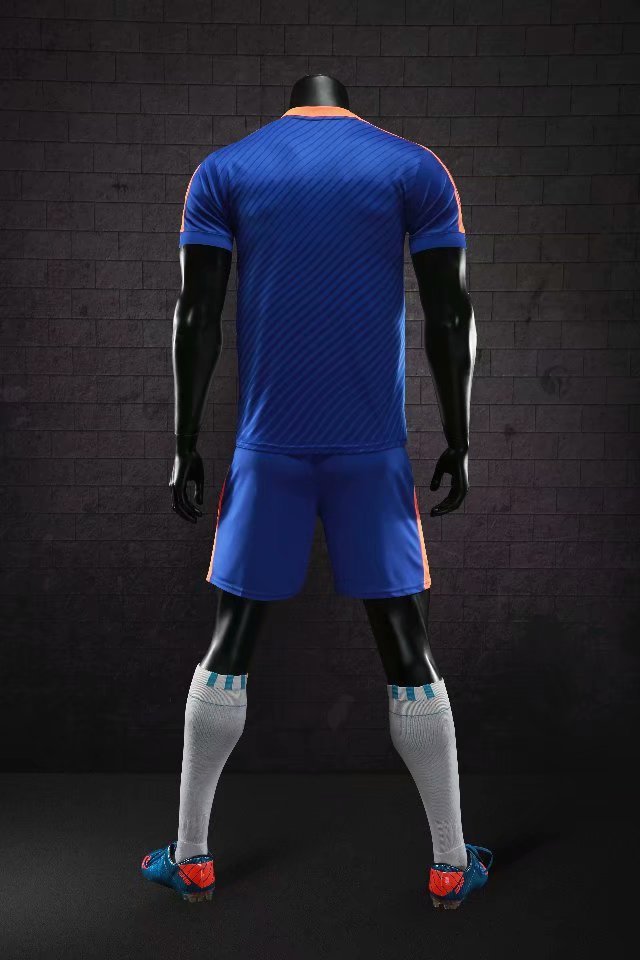 D8810 Blue Youth Set Adult Uniform Blank Soccer Training Jersey Shorts