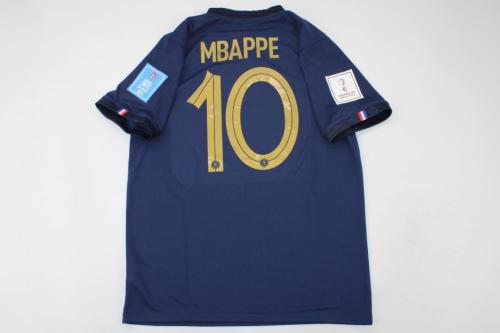 with Final Lettering+Golden FIFA+World Cup Patch Retro Jersey 2022 France MBAPPE 10 Home Soccer Jersey