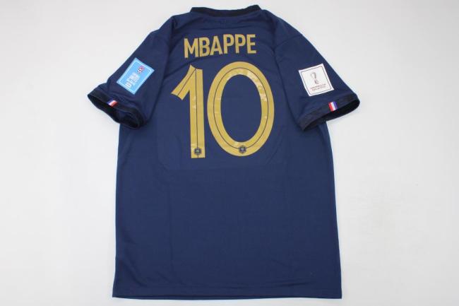 with Final Lettering+Golden FIFA+World Cup Patch Retro Jersey 2022 France MBAPPE 10 Home Soccer Jersey