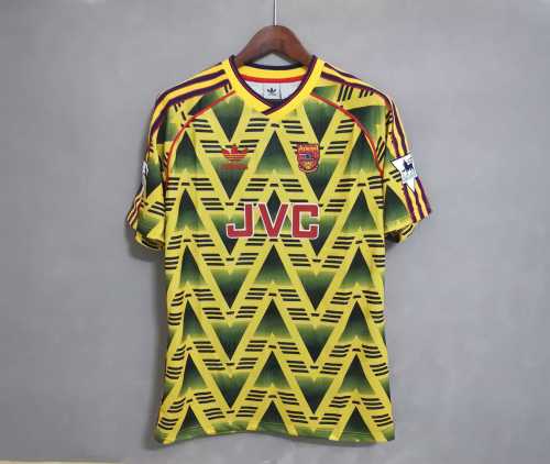 with EPL Patch Retro Jersey 1991-1993 Arsenal Away Yellow Vintage Soccer Jersey