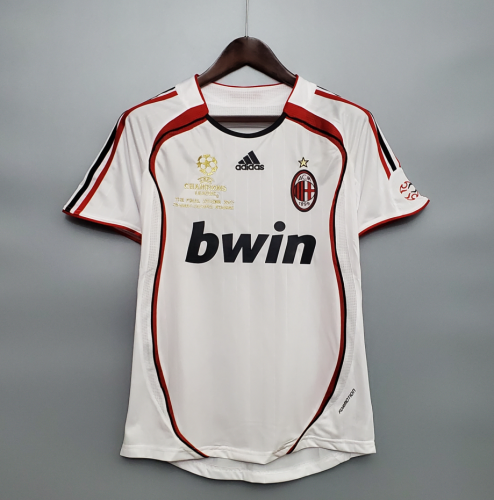with Front Lettering Retro Jersey 2006-2007 AC Milan Away White Champions League Soccer Jersey