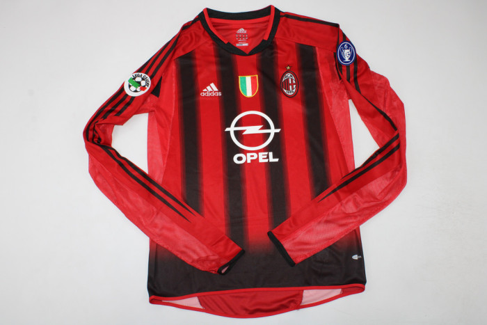 with Scudetto+Serie A+Trophy 6 Patch Long Sleeve Retro AC Maillot 2004-2005 AC Milan SHEVCHENKO 7 Home Vintage Soccer Jersey