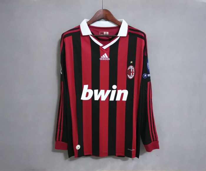 with UCL Patch Retro Jersey Long Sleeve 2009-2010 AC Milan RONALDINHO 80 Home Vintage Soccer jersey