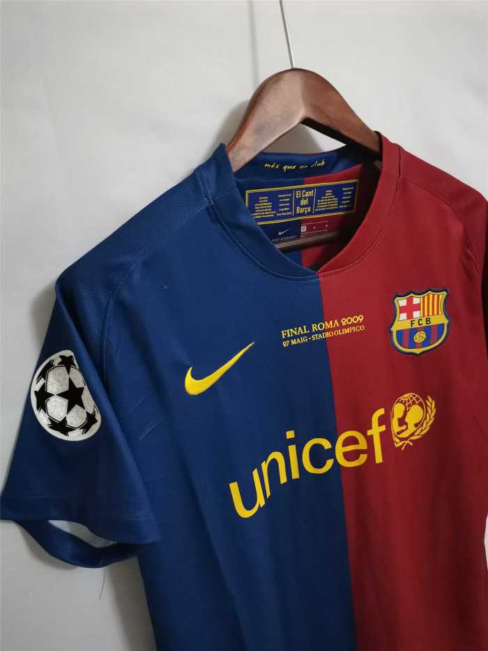 with Front Lettering+UCL Patch Retro Jersey 2008-2009 Barcelona UCL Final Home Soccer Jersey