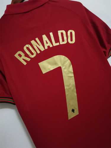 with Front Lettering+3 Patches Retro Jersey 2020 Portugal RONALDO 7 Home Soccer Jersey