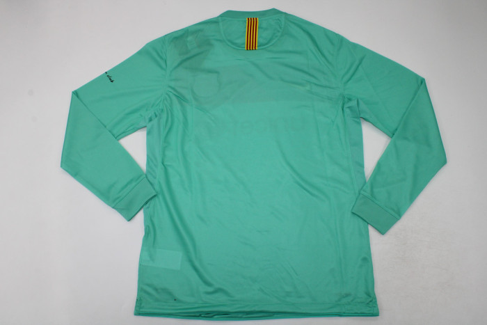 Long Sleeve Retro Barca Camisetas de Futbol 2010-2011 Barcelona Away Blue Soccer Jersey