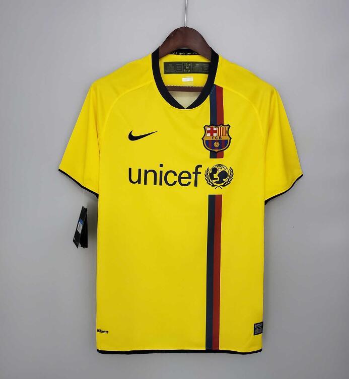 Retro Jersey 2008-2009 Barcelona Away Yellow Soccer Jersey Vintage Football Shirt
