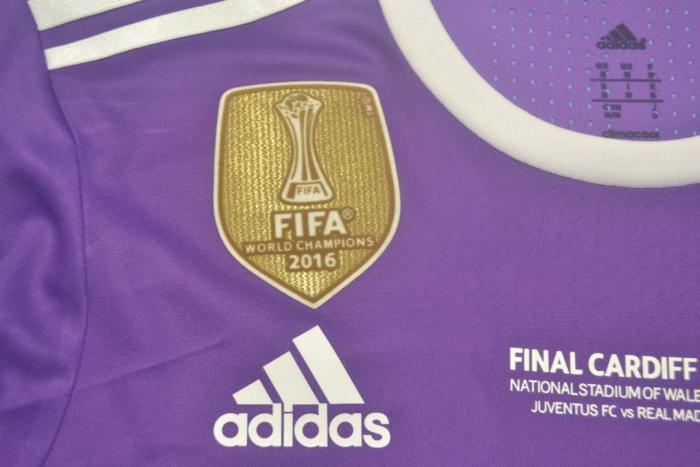 with UCL+Golden FIFA Patch+ Front Lettering Player Version Retro Jersey Real Madrid 2016-2017 RONALDO 7 Away Purple Soccer Jersey