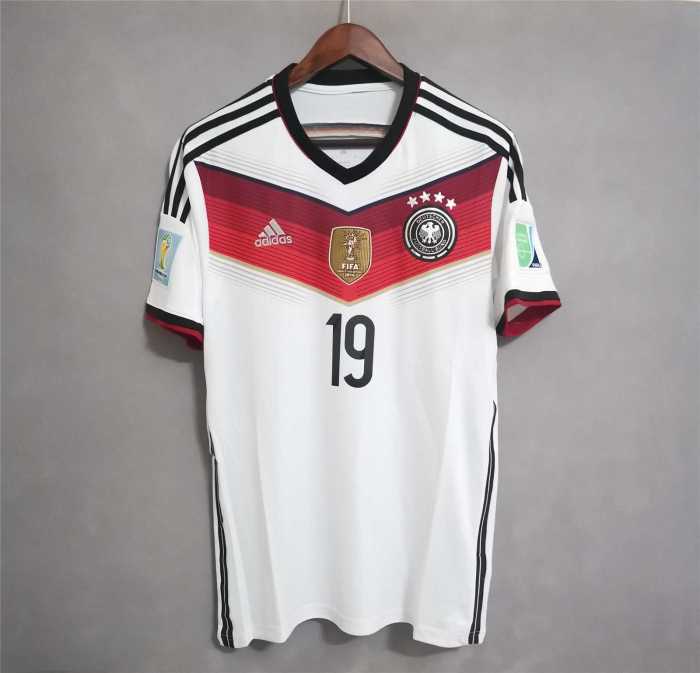 with 4 Stars+Golden FIFA+World Cup Patch Retro Jersey 2014 Germany GOTZE 19 Home Soccer Jersey